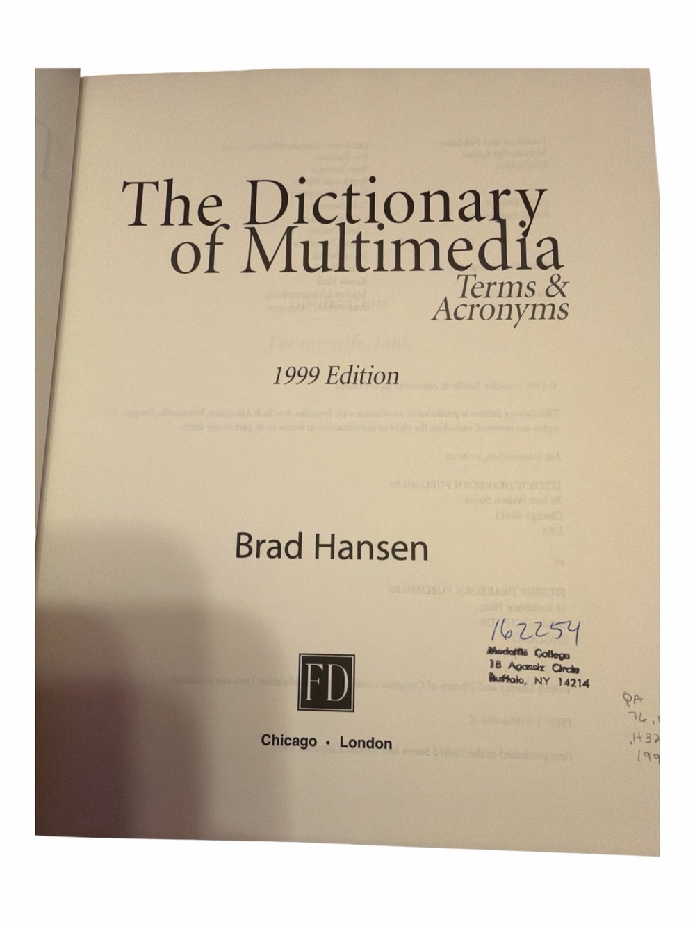 The Dictionary of Multimedia Terms & Acronyms Hardcover 1999 Brad Hansen - Picture 2 of 2